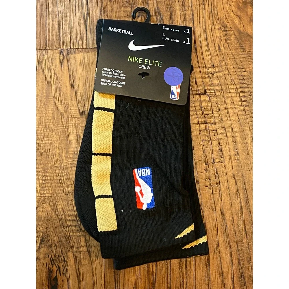 Nike Elite Crew NBA Basketball Socks Black Gold Mens Large SX7587-013 NEW